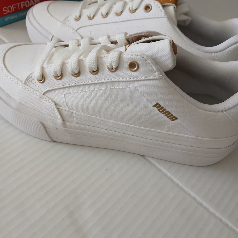 Puma White Low-Top Sneakers with Gold Accents - Picture 8 of 14